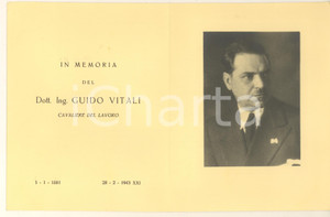 Oggetto da collezione cartaceo 1943 PADOVA Ing. Guido VITALI cavaliere del lavoro  Ricordo lutto 24x15 cm 1