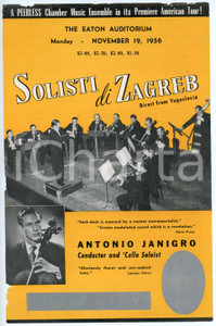 Materiale pubblicitario d’epoca 1956 TORONTO Eaton Auditorium SOLISTI DI ZAGREB e Antonio JANIGRO Volantino 1