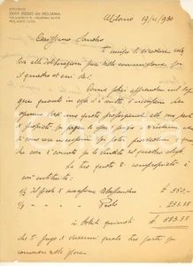 Autografo originale 1930 MILANO Piero DE MOJANA  Lettera a un cliente per vendita quadro Autografo 1