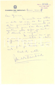Autografo originale 1959 ROMA Camera dei Deputati  Lettera Michele TANTALO  AUTOGRAFO 1