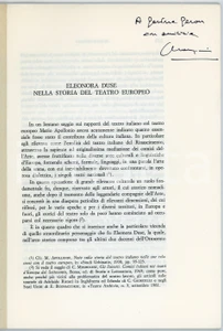 Libro, pubblicazione d epoca 1983 Nicola MANGINI Eleonora Duse nella storia teatro europeo INVIO AUTOGRAFO 1