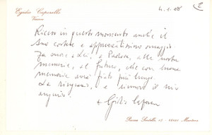 Autografo originale 1988 MANTOVA Ringraziamento mons. Egidio CAPORELLO vescovo Biglietto autografo 1