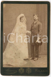 Fotografia d epoca originale 1890 ca MILANO Nozze Elisa BRONZETTI Pietro SECCAMANI Foto MARCOZZI 11x16 1