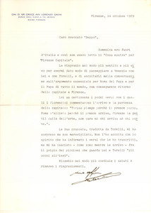 Autografo originale 1979 FIRENZE Lettera Lorenzo CAVINI a un amico incontrato a Venezia  Autografo 1