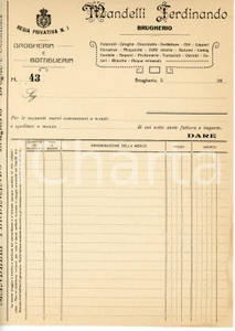 Documento originale, autentico 1910 ca BRUGHERIO Ferdinando MANDELLI Drogheria e bottiglieria  Fattura 1 1