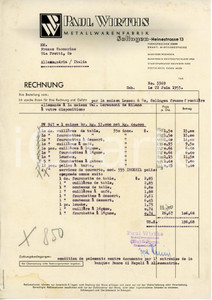 Documento originale, autentico 1953 SOLINGEN DE Paul WIRTHS Metallwarenfabrik  Fattura commerciale 1 1