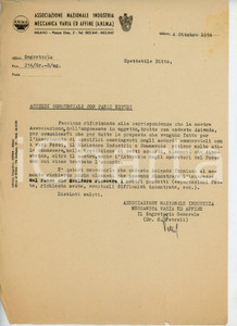 Documento originale, autentico 1954 MILANO Piazza Diaz 2 Ass. Industria Meccanica Varia ed Affine ANIMA Lettera 1