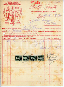 Documento originale, autentico 1937 TORINO Corso Moncalieri 240  Adolfo BINELLO Ferramenta  Fattura 1 1