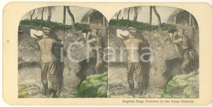 Fotografia d epoca originale 1918 WW1 English Siege Trenches in the Aisne District Original stereoview 1