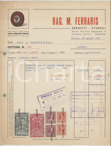 Documento originale, autentico 1944 TORINO Corso Vittorio Emanuele 9 Rag. M. FERRARIS Fattura per mandrini 1