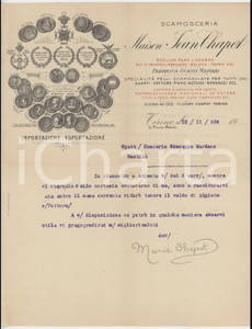 Documento originale, autentico 1924 TORINO Piazza Statuto 13 Maison Jean CHAPOT Scamosceria  Lettera 1