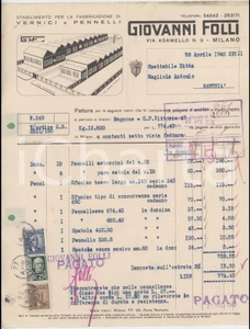 Documento originale, autentico 1940 MILANO Via Adamello 9 Giovanni FOLLI Stabilimento vernici  Fattura 1 1