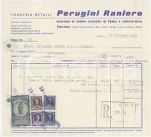 Documento originale, autentico 1964 TORINO Corso Brunelleschi 88/3 Fonderia Raniero PERUGINI Fattura 22x20 cm 1