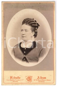 Fotografia d epoca originale 1870 ca GENOVA Donna con abito bicolore  Ritratto Foto G. B. SCIUTTO 11x16 1