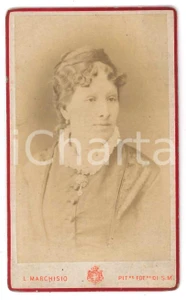 Fotografia d epoca originale 1880 ca TORINO Ritratto di donna  Busto  Fotografia L. MARCHISIO CDV 1