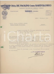 Documento originale, autentico 1952 MEDE Ditta Bartolomeo DE PAOLINI Produzione formaggi Lettera commerciale 1 1