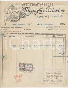 Documento originale, autentico 1921 TORINO Corso Moncalieri 15 Officine MOJRAGHI E COSTANTINO Fattura 1