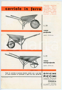 Materiale pubblicitario d’epoca 1930 ca PERUGIA Via Vanese 7 Officine PICCINI Carriole in ferro  Volantino 1