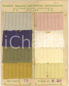 Materiale pubblicitario d’epoca 1919 MILANO Magazzini UNIONE COOPERATIVA Pubblicitario con campioni tessuto 1