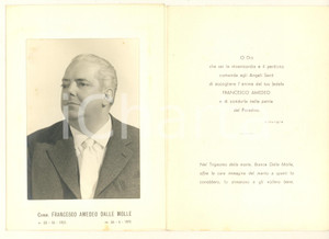 Oggetto da collezione cartaceo 1971 Comm. Francesco Amedeo DALLE MOLLE  Santino lutto 11x15 cm 1