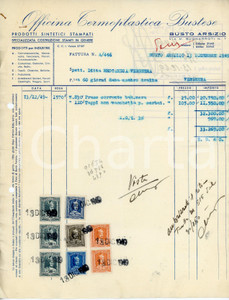 Documento originale, autentico 1949 BUSTO ARSIZIO Via Buonarroti 7 Officina Termoplastica Bustese  Fattura 1