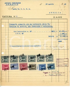 Documento originale, autentico 1948 CIVITAVECCHIA Frazione AURELIA Ferdinando ARCIONI Autotrasporti  Fattura 1