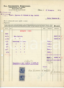 Documento originale, autentico 1929 MILANO Via Frisi 43 Ing. Giuseppe FORNARA Costruzioni in ferro Fattura 1