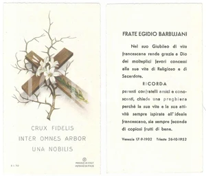 Oggetto da collezione cartaceo 1952 TRIESTE Santino frate Egidio BARBUIANI  Giubileo di vita francescana 1