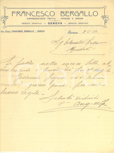 Documento originale, autentico 1924 GENOVA Mercato Orientale  Francesco BERGALLO rappresentante Lettera 1