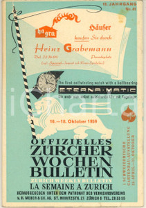 Materiale pubblicitario d’epoca 1959 ZURICH Weekly bulletin  La semaine à Zurich Bollettino pubblicitario 1
