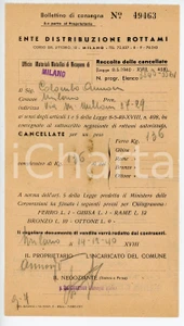 Documento originale, autentico 1940 MILANO Ente distribuzione rottami  Raccolta delle cancellate  Ricevuta 1 1