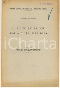 Libro, pubblicazione d epoca 1943 Riccardo DEL GIUDICE Il piano Beveridge: dalla culla alla bara 20 pp. 1