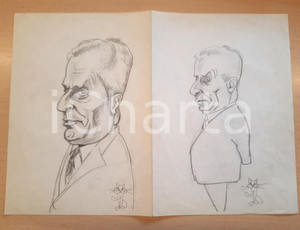 Opera d’arte autentica 1990 ca Aurelio MICIO GATTI  Caricature Piero PADULA  Disegni autografati 1