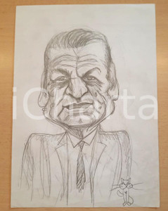 Opera d’arte autentica 1990 ca Aurelio MICIO GATTI  Caricatura Mino MARTINAZZOLI Disegno autografato 1