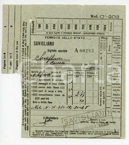 Oggetto da collezione cartaceo 1918 FERROVIE DELLO STATO Biglietto speciale SAVIGLIANO  CUNEO 1