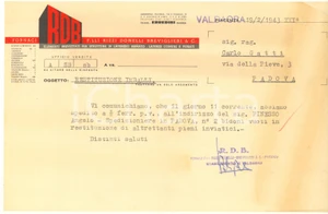 Manoscritto, lettera originale 1943 PIACENZA Fornaci RIZZI DONELLI BREVIGLIERI Lettera commerciale 1