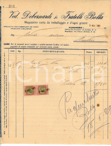Documento originale, autentico 1925 ALESSANDRIA Ved. Debernardi e Fratelli BOLLA Carta da imballaggio Fattura 1