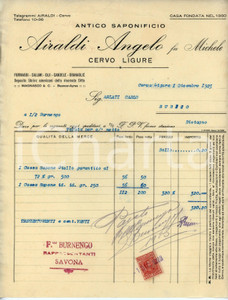 Documento originale, autentico 1923 CERVO IM Angelo AIRALDI fu Michele  Antico saponificio  Fattura 1