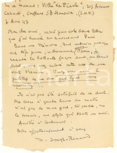 Autografo originale 1947 CONFLANSSTHONORINE JeanJoseph RENAUD insoddisfatto da duello Autografo 1