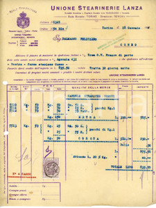 Documento originale, autentico 1924 TORINO Unione Stearinerie LANZA Fattura per candele steariche 1