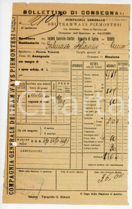 Documento originale, autentico 1925 ca SALUZZO Compagnia generale tramways piemontesi  Bollettino di consegna 1
