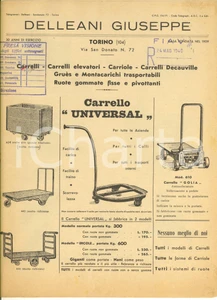 Materiale pubblicitario d’epoca 1940 TORINO Via S. Donato  Giuseppe DELLEANI Carrello Universal Pubblicitario 1