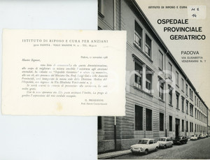 Materiale pubblicitario d’epoca 1968 PADOVA Ospedale provinciale geriatrico  Brochure e biglietto 1