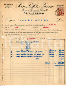 Documento originale, autentico 1924 TORINO Dock Porta Nuova SERRA, GILLI E GROSSO Olii e salumi  Fattura 1
