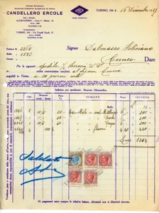 Documento originale, autentico 1927 TORINO Via Vassalli Eandi 17 Ercole CANDELLERO Fattura per marmellata 1