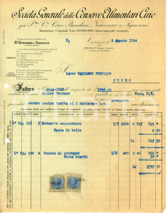 Documento originale, autentico 1924 TORINO Docks Corso Dante  Conserve alimentari CIRIO Fattura estratto 1