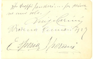 Autografo originale 1927 TEATRO MODENA Attori Luigi CARINI  Esperia SPERANI  AUTOGRAFI 1