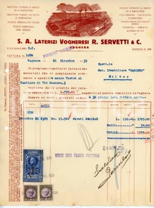 Documento originale, autentico 1939 VOGHERA S. A. Laterizi Vogheresi R. SERVETTI Fattura mattoni forati 1