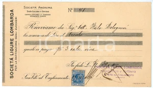 Documento originale, autentico 1924 GENOVA Società ligure lombarda per raffinazione degli zuccheri  Ricevuta 1