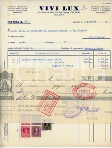 Documento originale, autentico 1958 MILANO Via Derna 34 Lampade artistiche VIVI LUX Fattura con cambiale 1